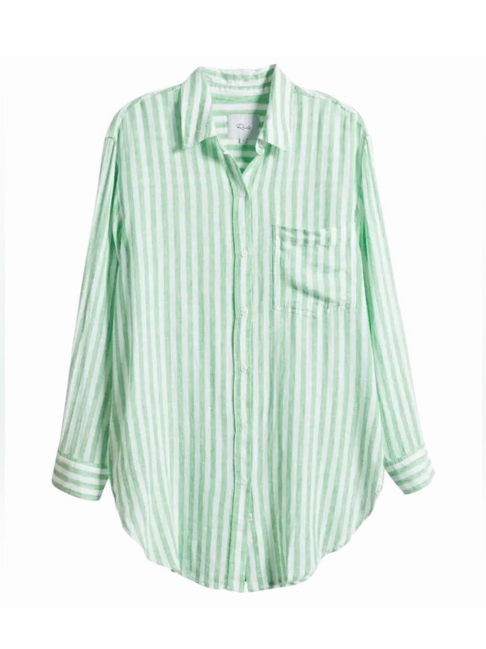 Rails Jaylin Linen Button Down Coastal Minimalist Green Stripe Oversized XS